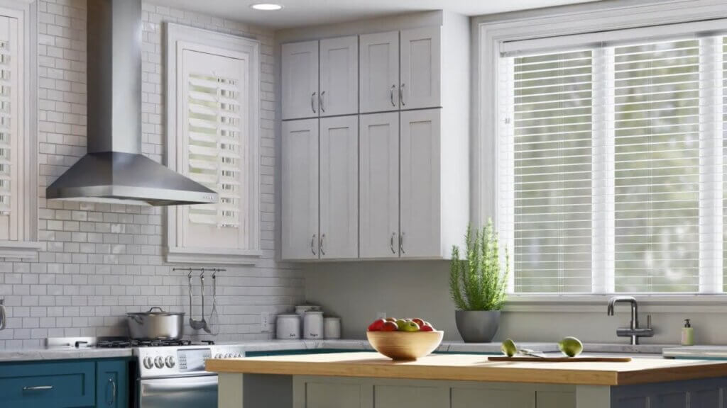 white faux wood blinds